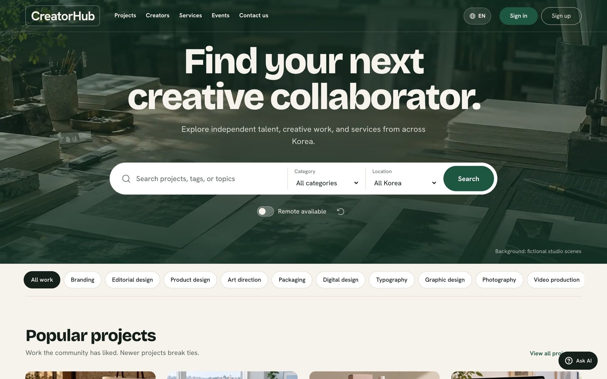 CreatorHub home page